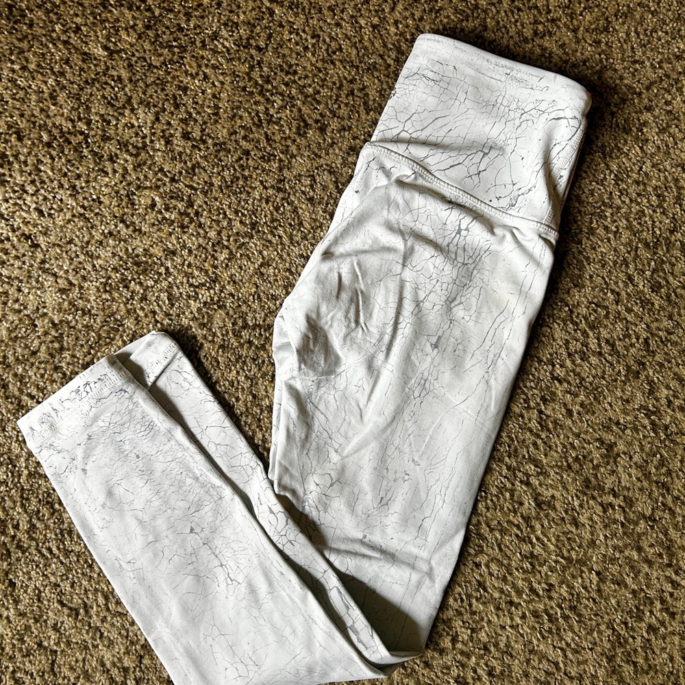 Women's White leggings marble design- not see through!